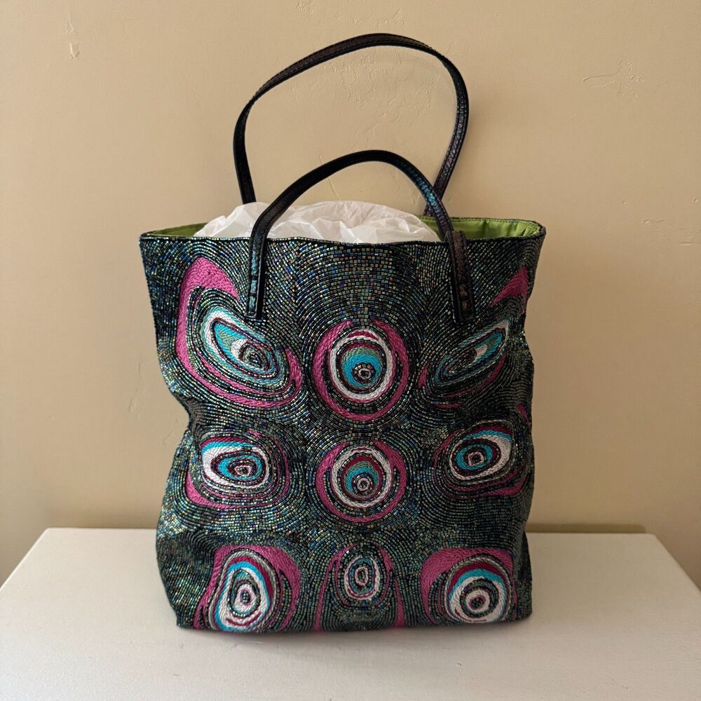 FENDI Bag Hand Beaded Glass Made In Italy 12" x 11"